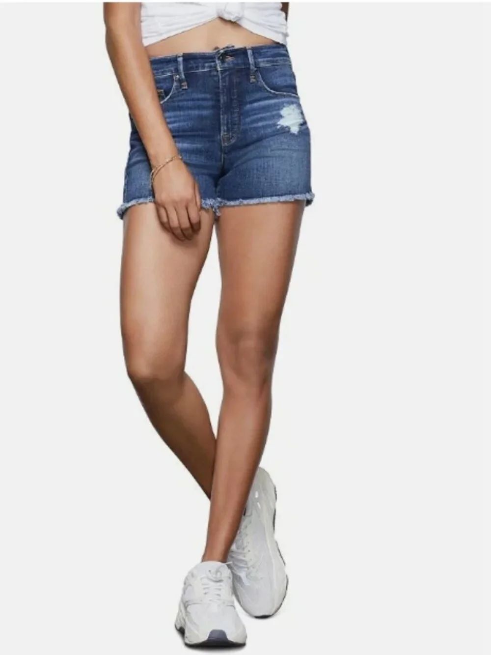 EUC GOOD AMERICAN Cut-Off Denim Shorts Distressed Raw Hem Size 6